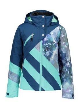 Size S Obermeyer Girls Tabor Ski Snowboard Winter Jacket Blue Aqua Hooded